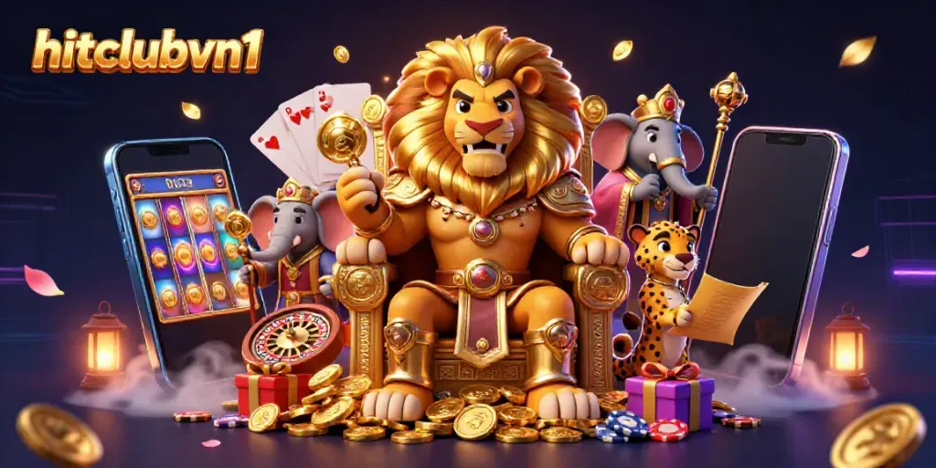 Experience the excitement of hitclubvn1 with golden coins and dynamic casino elements.