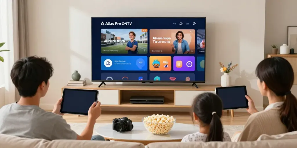 L'expérience familiale avec Atlas Pro ONTV dans un salon moderne.