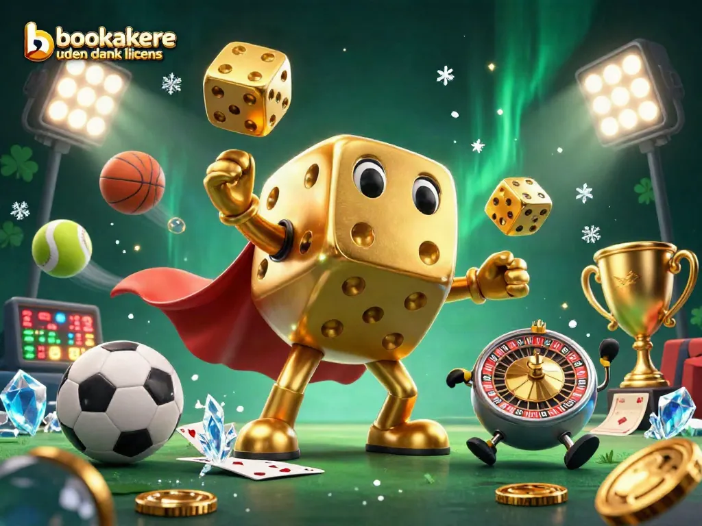 Engage with bookmakere uden dansk licens through dynamic sports betting scenes featuring golden dice and trophies.