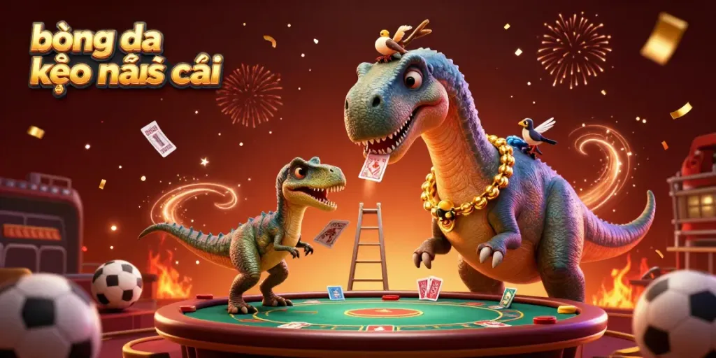 Experience the fun of bóng đá kèo nhà cái with a lively dinosaur dealing sports betting!