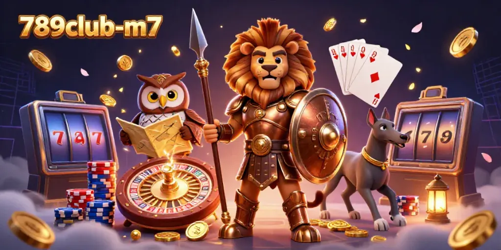 Experience the thrilling gameplay of 789club-m7 featuring a heroic Spartan lion and golden treasures.