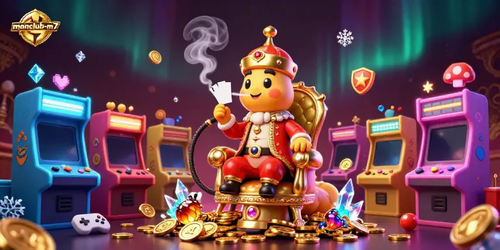 Experience the magic of manclub-m7 with a vibrant casino scene featuring psychedelic elements and gaming excitement.