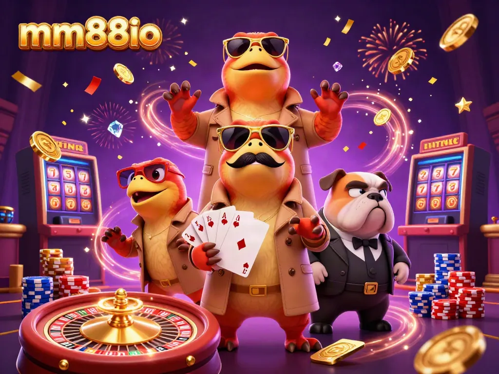 Experience excitement at mm88io with raptors in a trench coat trying to enter a VIP casino lounge.