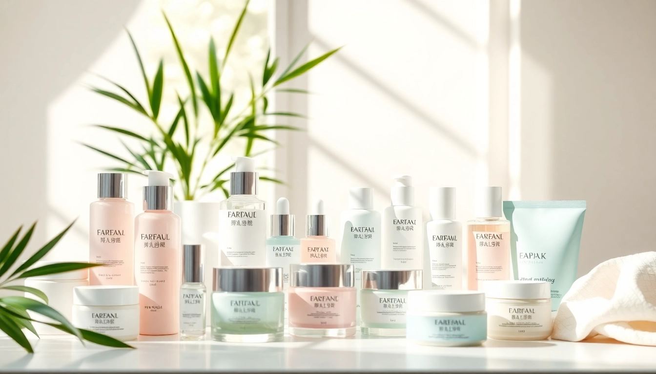 Koreansk hudvård-produkter visas i en lugn, modern miljö som betonar fräschhet och lyx.