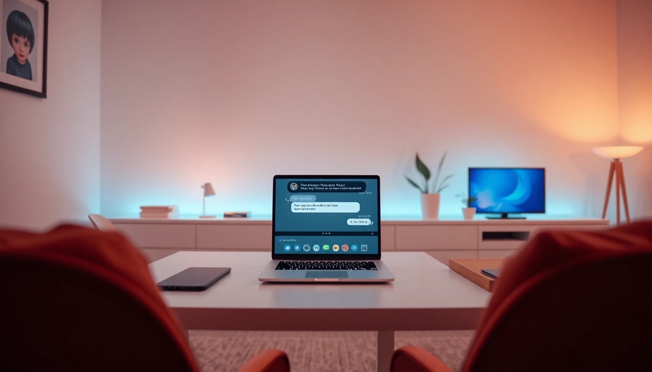 Engaging interaction with an AI chatbot in a modern setting, focusing on ai chat porn.