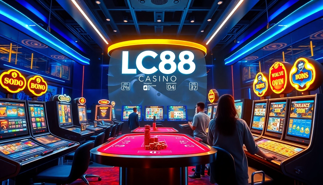 Engaging online casino interface of LC88 Win showcasing vibrant gaming elements and user excitement.