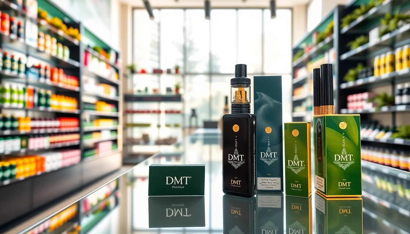 Showcasing high-quality DMT for sale in a modern dispensary setting with vibrant colors.