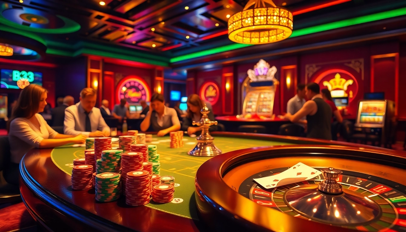 Engage in the thrilling atmosphere of the Bk33 club with vibrant casino games and lively players.