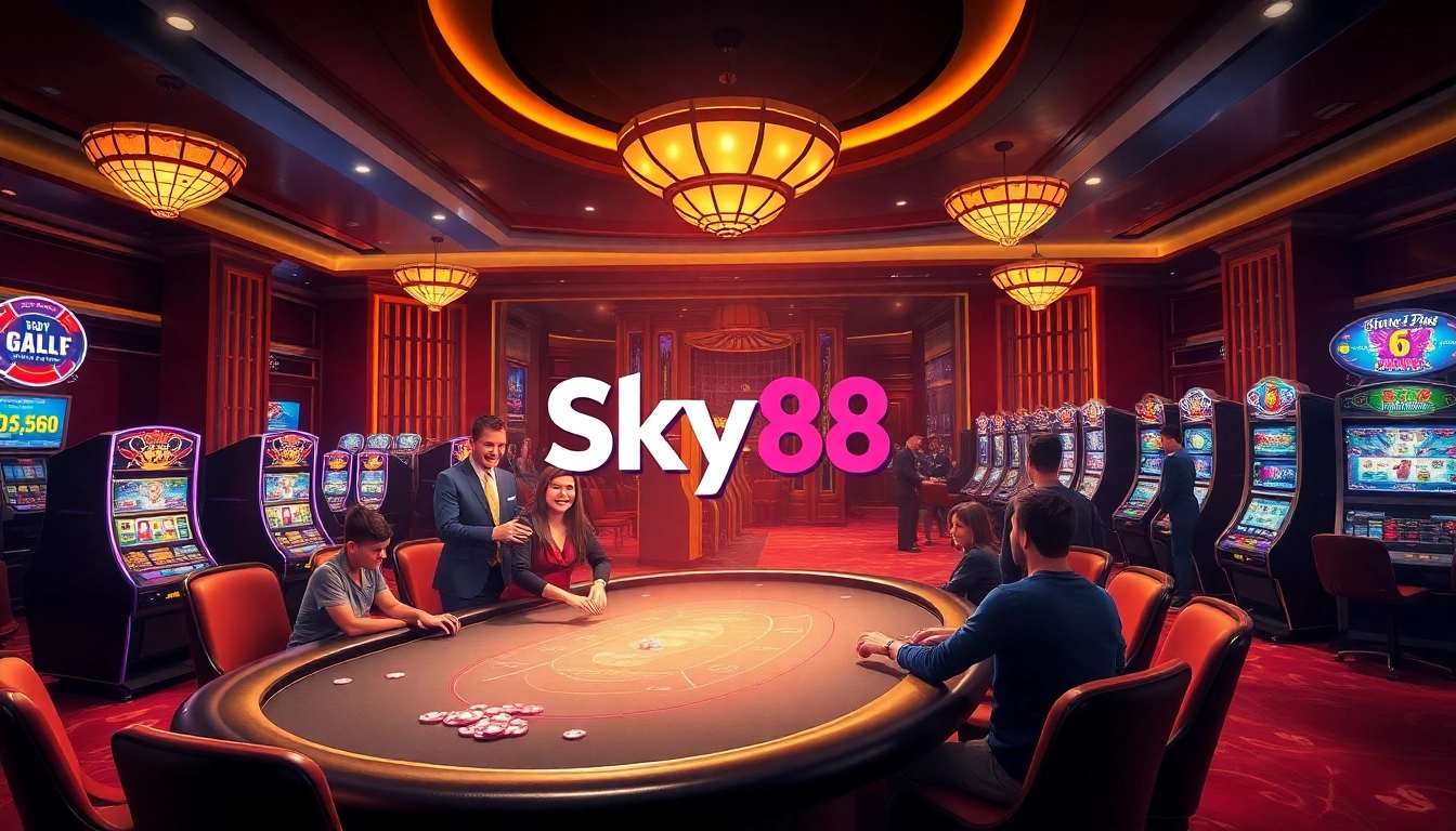 Enjoy high-stakes action at Sky88 with vibrant slot machines and a lively poker atmosphere.