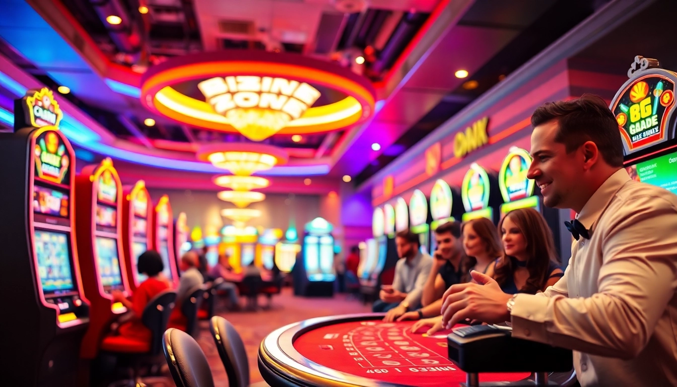 Joueurs dans un casino en ligne fiable avec des machines à sous vibrantes