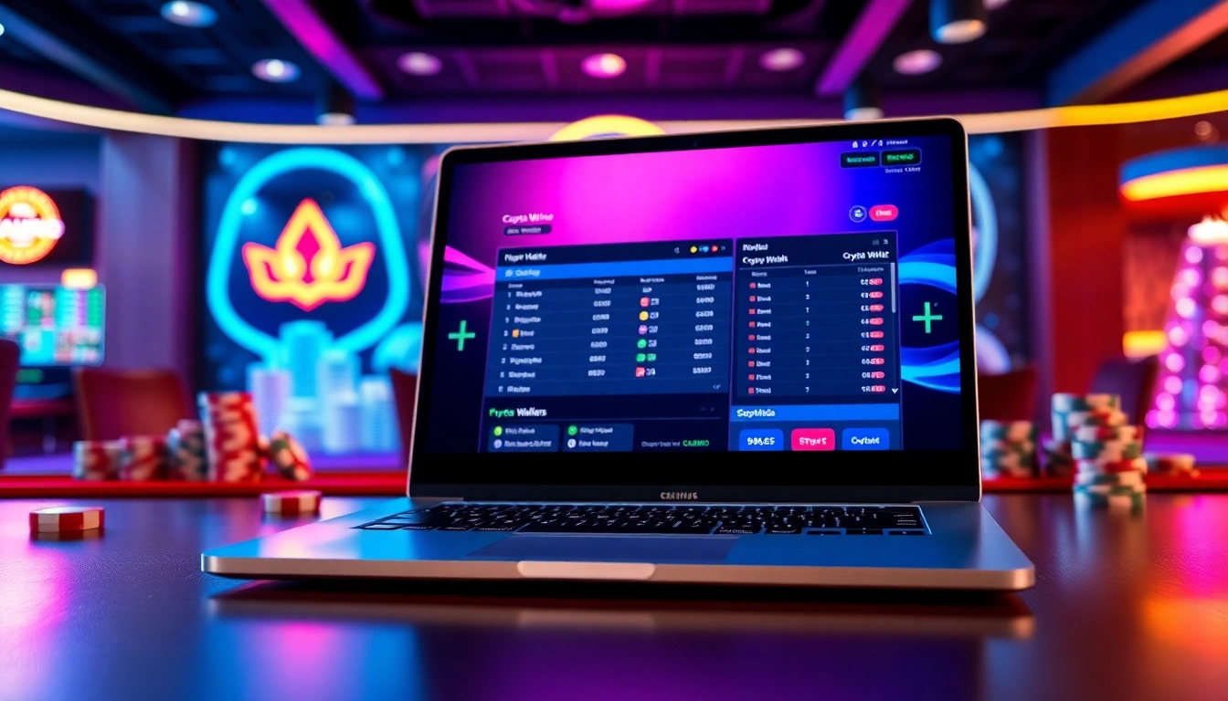 casino en ligne crypto sur un ordinateur avec des éléments de jeu lumineux