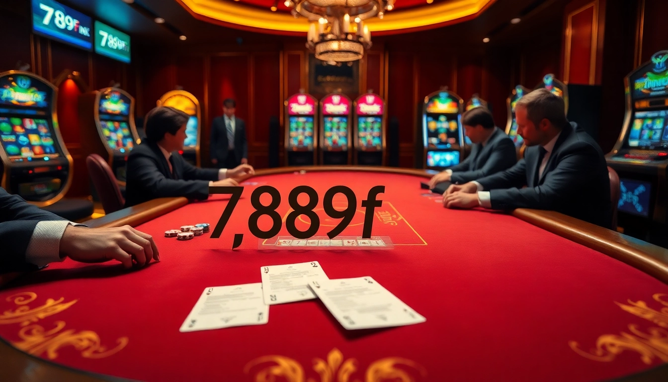 High-stakes poker action at an elegant casino with 789f ink themed betting slips.