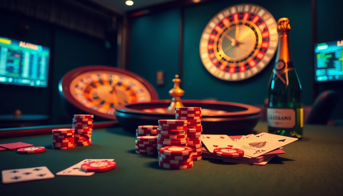 Experience the thrill of meilleur casino en ligne with a luxurious poker table, high-stake chips, and ambient casino lighting.