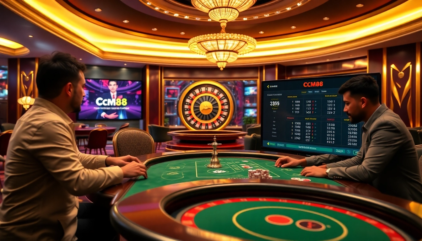 Exciting poker gameplay at CM88's luxury casino, highlighting cards and chips in action.
