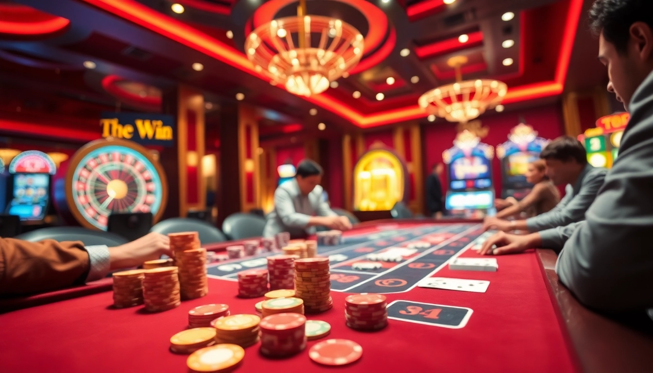 Players enjoying poker with vibrant chips and thrilling atmosphere at 98win com casino.