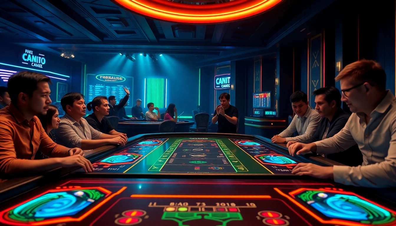 Jouez au crypto casino avec des tables modernes et des lumières vives attirant les joueurs.
