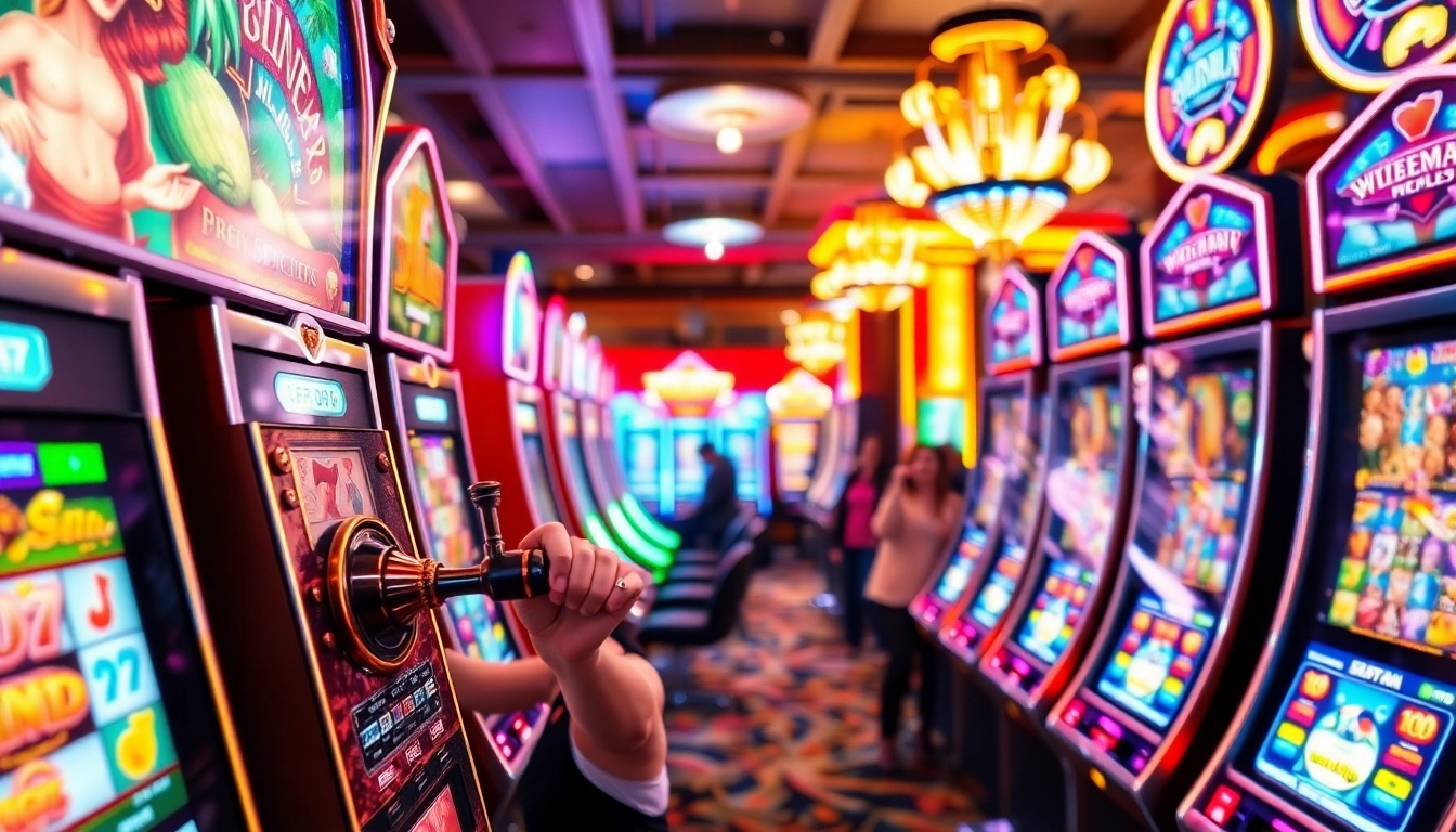 Jouer à machine à sous casino avec des animations colorées dans un cadre de casino animé.