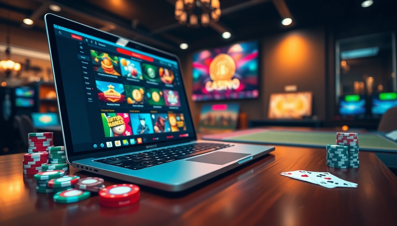 Jouez à des jeux de crypto casino en ligne avec une interface numérique captivante et des jetons colorés.