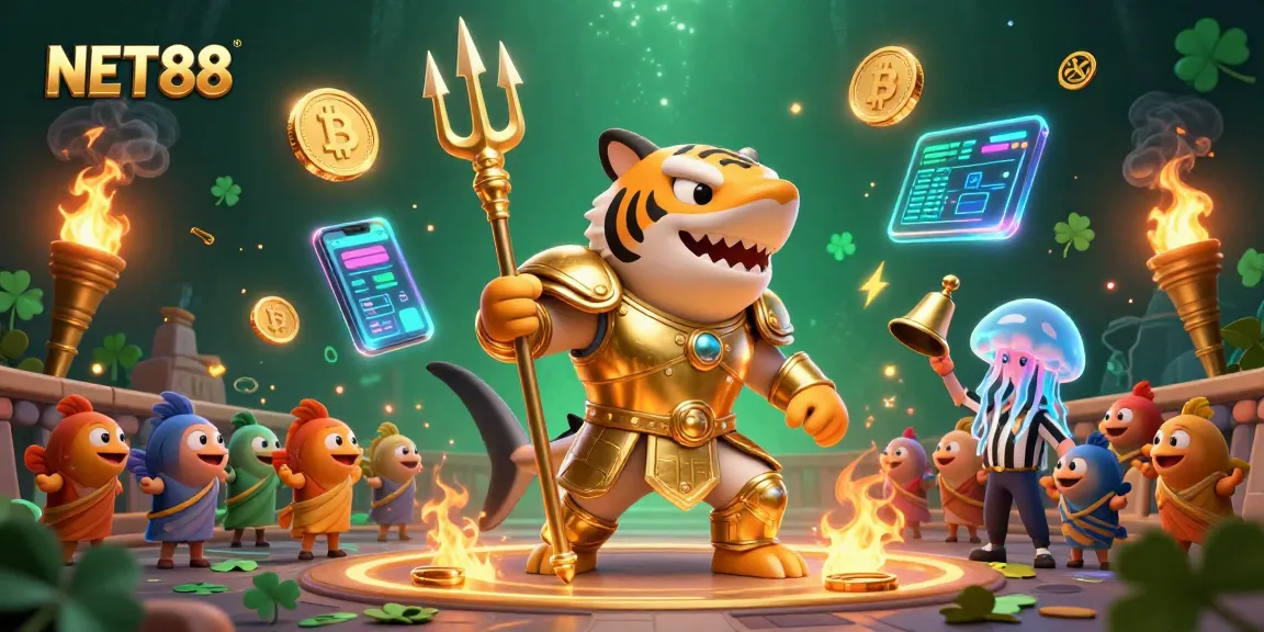 Engage with NET88's thrilling crypto casino action featuring a gladiatorial shark!