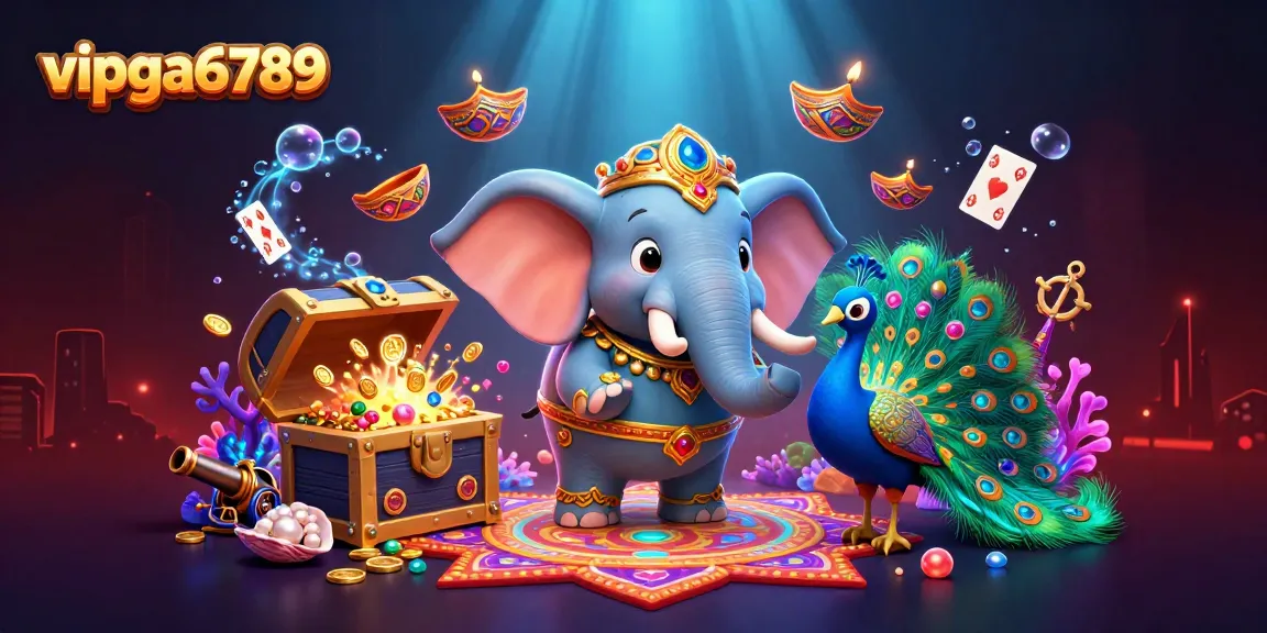 Engage with the vibrant world of vipga6789 as cartoon characters play amidst gems and coins in a stunning casino scene.