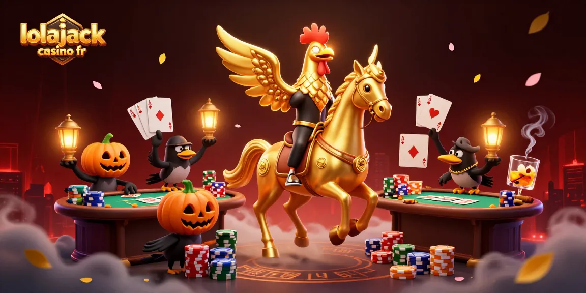 Play thrilling games at lolajack casino fr with a vibrant scene featuring cartoon characters and poker elements.