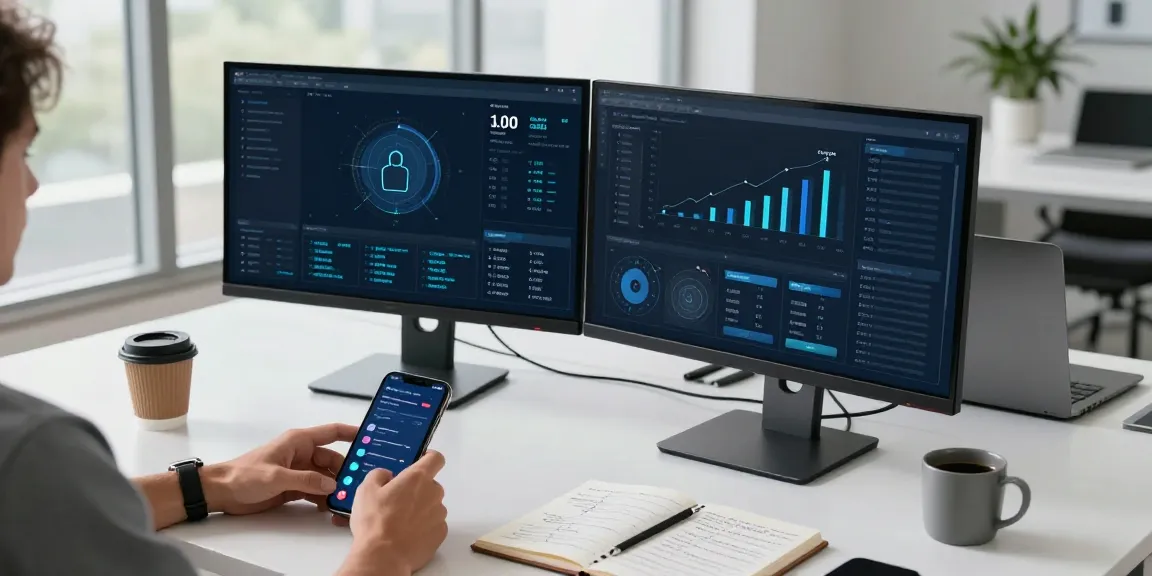 Application espion sur l'écran d'ordinateur, analyse des données de surveillance dans un bureau moderne.