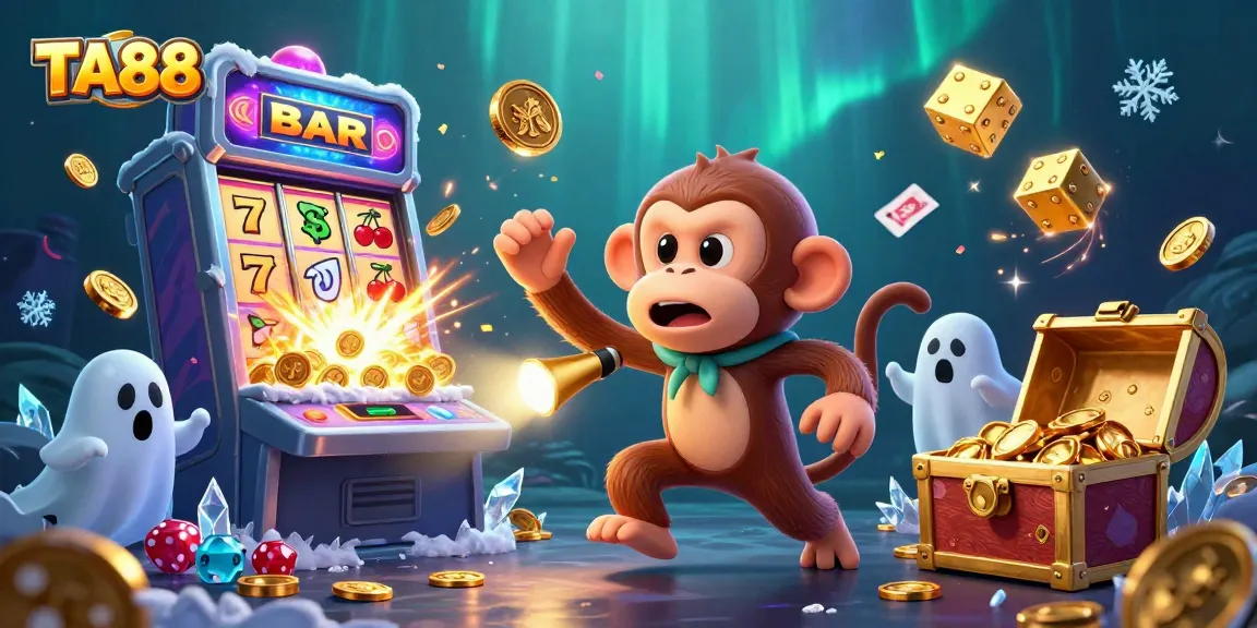 Engage with TA88's thrilling casino scene featuring a playful poltergeist monkey and a ghost-hunter puppy.