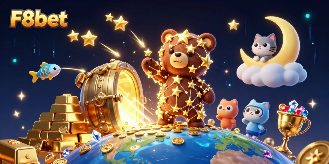 F8bet offers exciting wins with a stunning cosmic-themed illustration packed with treasures.