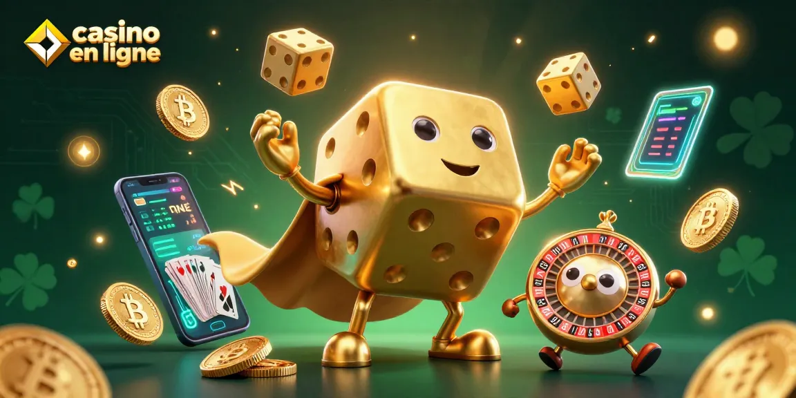Jouez à des jeux de casino en ligne avec un golem de dés et des pièces de crypto-monnaie.
