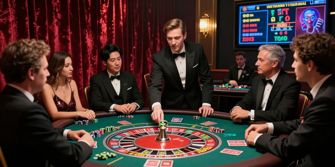 Ambiance captivante d'un casino en ligne avec des joueurs autour d'une table de roulette.