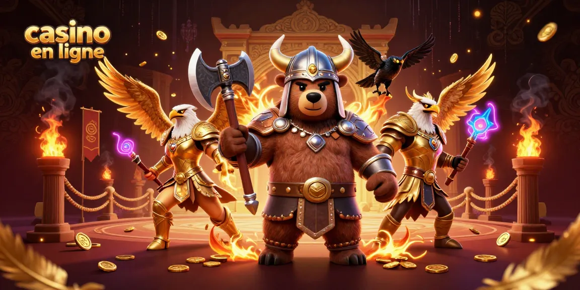 Jouez dans un casino en ligne avec un ours viking et un aigle valkyrie dans une scène dynamique.