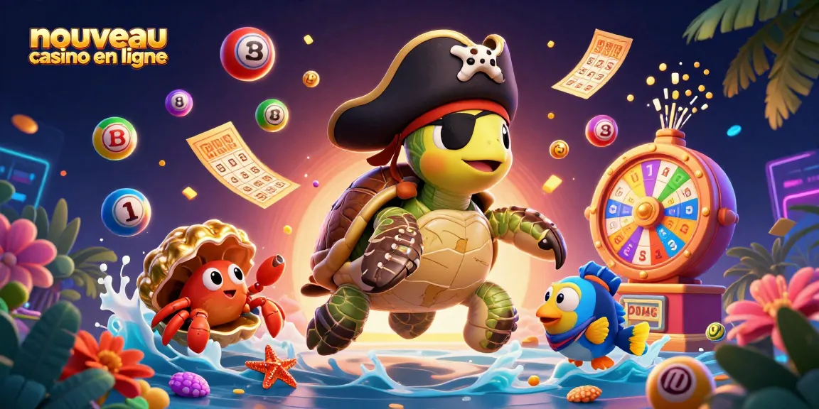 Jouez au nouveau casino en ligne avec des personnages de tortue pirate, des crabes en or et des poissons colorés.