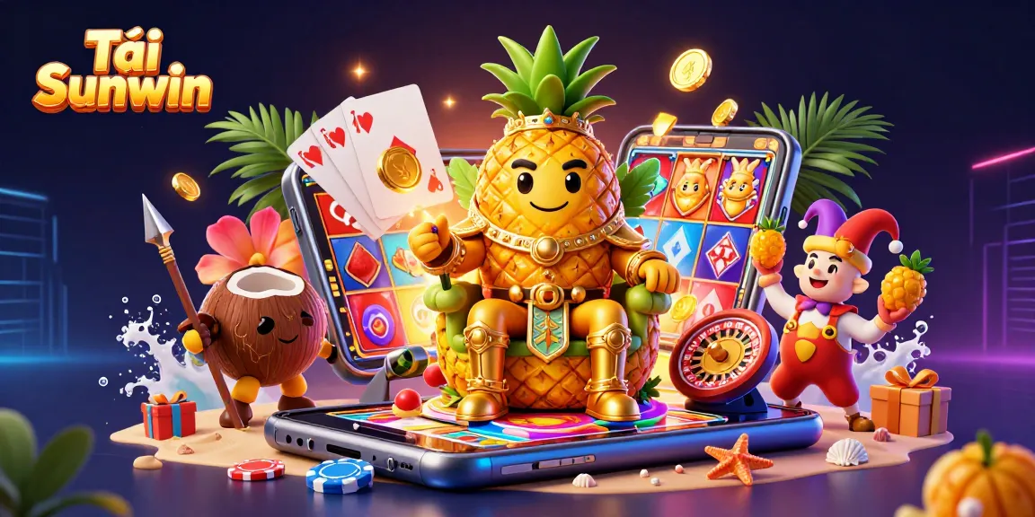 Tải Sunwin: Experience thrilling casino adventures with vibrant characters in an immersive 3D illustration.