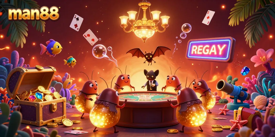 Engage in exciting gameplay at man88, illuminated by glowworms in a dynamic casino scene.