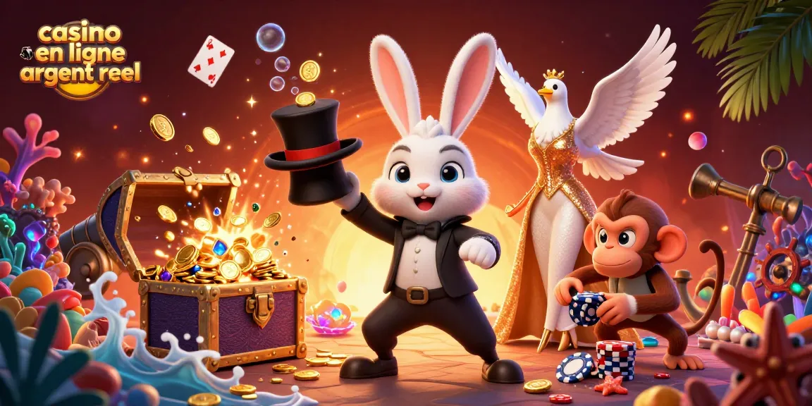 Vivez l'excitation du casino en ligne argent réel avec notre illustration captivante de magie et de jeux
