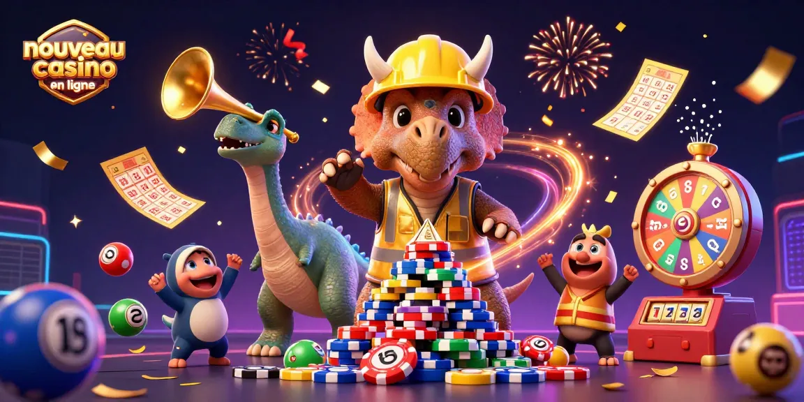 Découvrez un nouveau casino en ligne avec un triceratops et une célébration joyeuse de jeux.